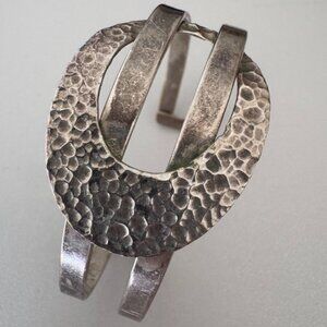 Vtg Sterling Silver Bracelet Bangle Buckle Hammered Open Cuff 925 Modernist